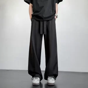 Men's Casual Straight Long Loose Pants Stretch Elastic Waist Jogger Korean Classic Blue Black Gray Male Brand Trousers Plus Size