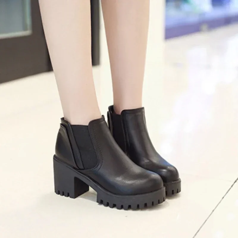 New Autumn and Winter Fashionable and Comfortable Round Toe High Heels Casual Thick Heel Solid Color Sleeve Fashion Boots - Image 6