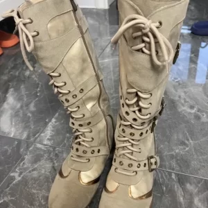 Super cool strap retro motorcycle skinny boots women 2025 round toe flat high tube side zipper work boots