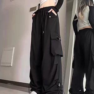 2024 American style large pocket cargo pants women's spring summer new style wide leg pants loose slimming casual sports pants