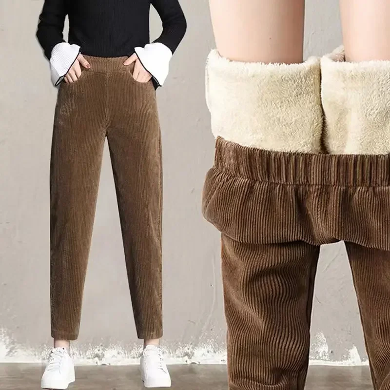 Women Corduroy Warm Pants Thick Plush Casual Pants Autumn Winter Leggings High Waist Harem Pants Trousers - Image 4