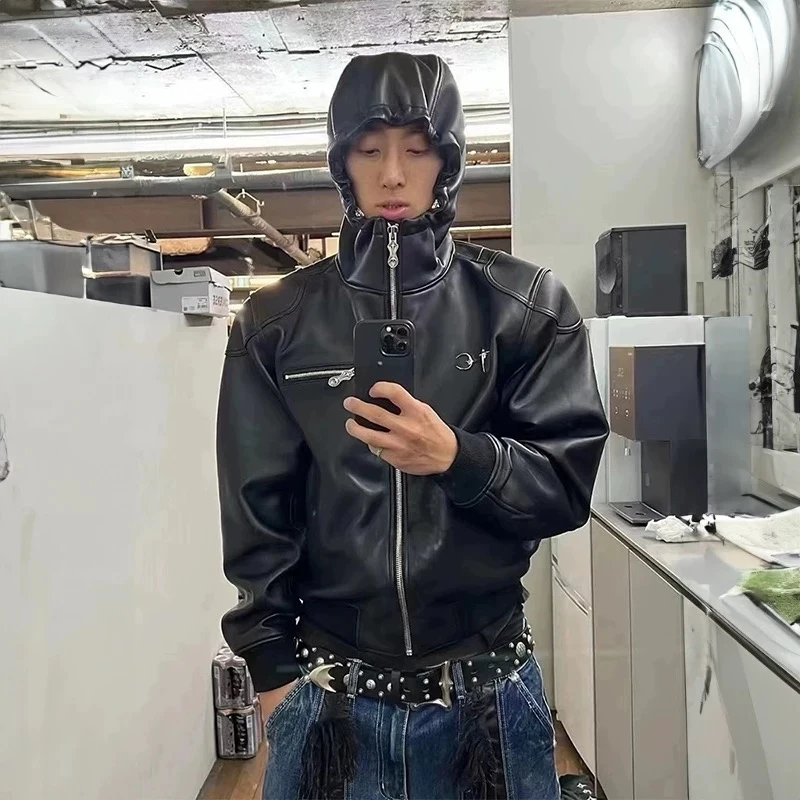 NEW Thug Club High-quality Heavyweight Ins Cotton Leather Jacket Casual Hooded High Street Loose Vintage Street Rock Men Women - Image 3