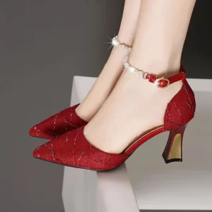 Beads Pumps Pointed Tip Women's High Heels Heeled Sandals Woman Luxury Womens Shoes Woman 2024 Trend Mary Jane Shoes Heel
