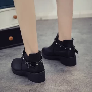 Spring/autumn round head square with rhinestone decorative fashion short boots thick soles non-slip increasing boots for women