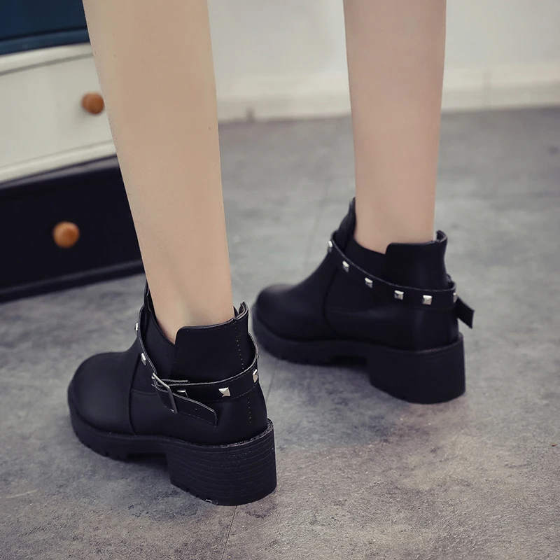 Spring/autumn round head square with rhinestone decorative fashion short boots thick soles non-slip increasing boots for women