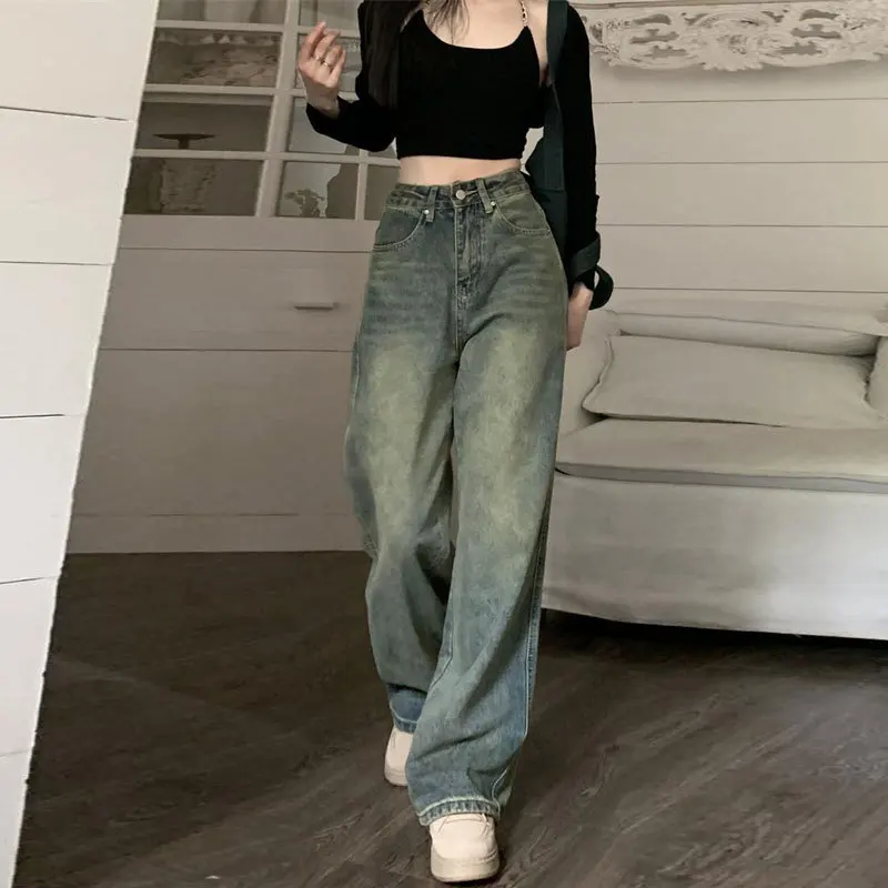 Vintage High-waisted Slimming Jeans American Style Casual Bell Bottoms Versatile Straight-leg Long Pants For Women - Image 5