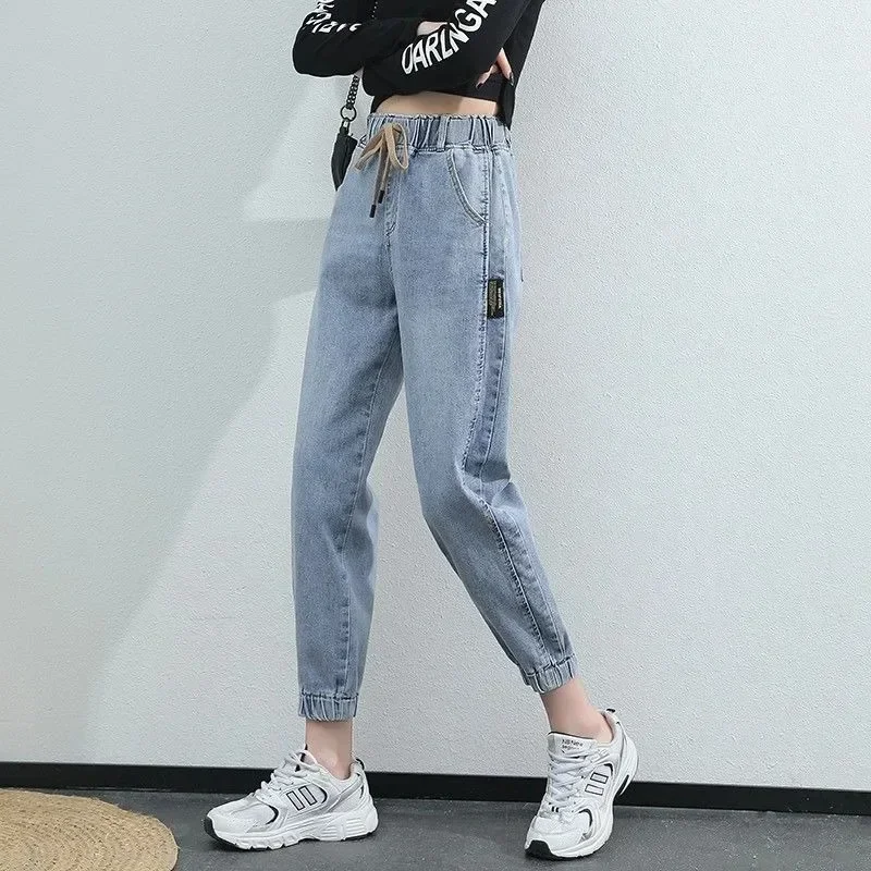 Cargo Jeans Women 2024 Spring and Autumn Korean Version of High Waist Pants Loose Slimming Straight Leg Bundle Haren Pants Tide - Image 5