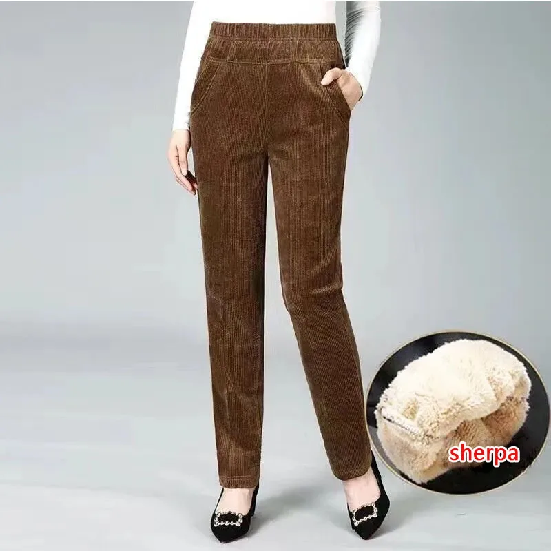 Thin & Plush Thick Casual Pants Fleece Pencil Pants Women's Corduroy Warm High Waist Pants Autumn Winter Leggings Pants Trousers - Image 6