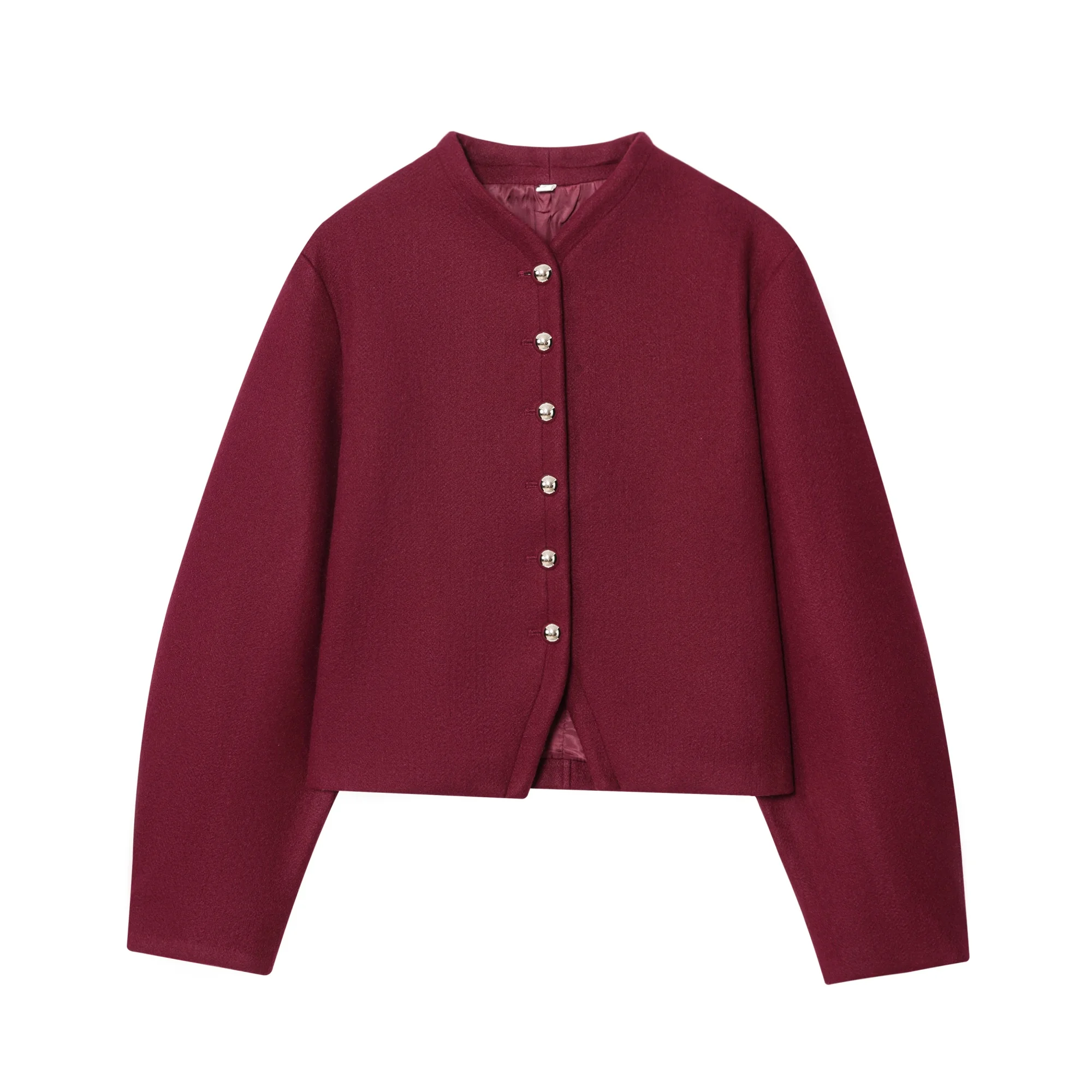 Women Short Jacket Women's Autumn Winter New Fashion Simple Short Coat Round Neck Single Breasted Commuting Casual Jacket Top - Image 2