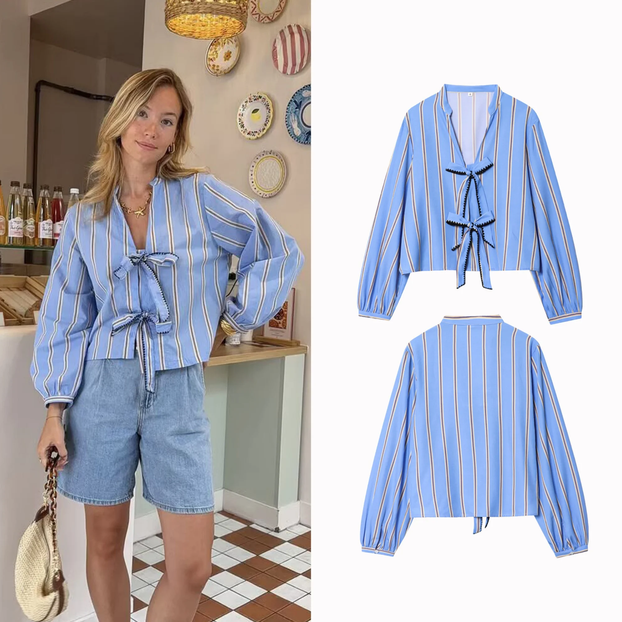 Women Butterfly Lace-Up Blouses 2025 Spring And Autumn New Women's Bow Shirt Woman Long Sleeve Blouse French Sweetness Blouses - Image 4
