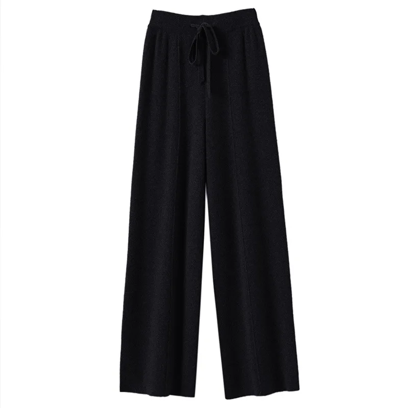 Women's High waisted warm knit wide leg straight leg pants for women, solid color loose wide leg pants - Image 11