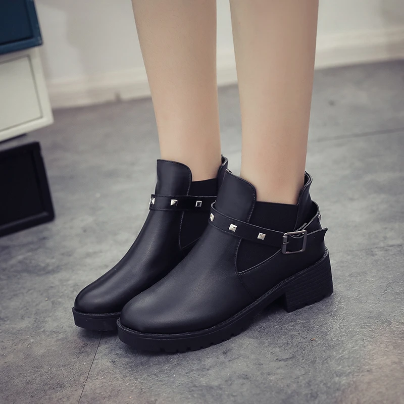 Spring/autumn round head square with rhinestone decorative fashion short boots thick soles non-slip increasing boots for women - Image 3