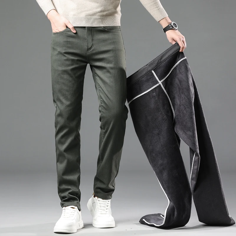 Winter New 2025 Fleece Pants Men's Thick Slim Elastic Business Casual Velvet Pants Warm Fashion Solid Color Plush Trousers Male - Image 8