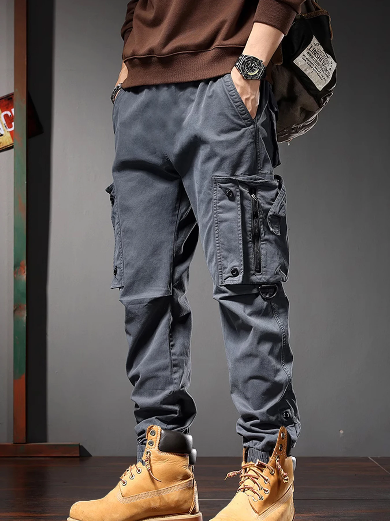 Men Cargo Jogger Pants Autumn Winter Fleece Sweatpants Mens Fleece Overalls Joggers Sweat Pocket Pants Cargo Trousers Streetwear - Image 5