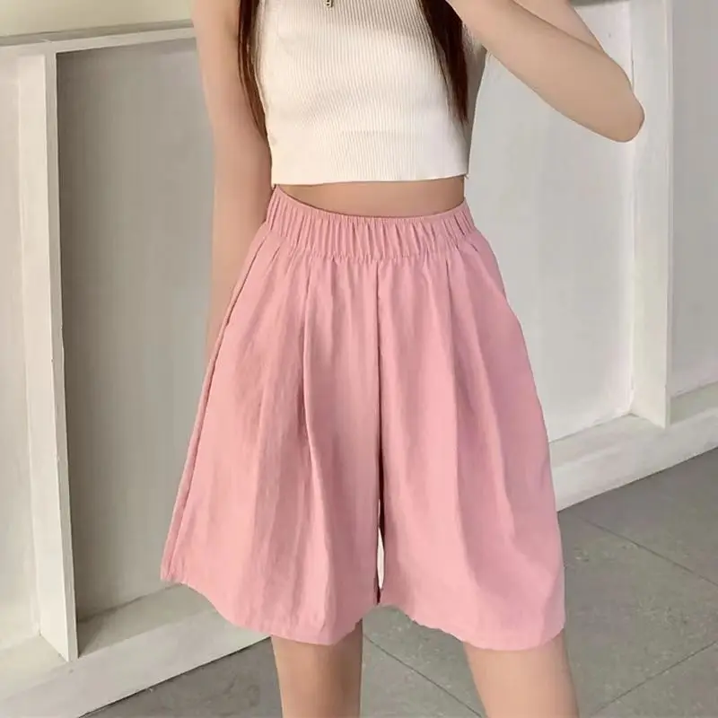 Women Solid Shorts With Pockets 2024 Elastic Waist Loose Style Summer Shorts for Female Girls Beach Holidays Bottom Shorts - Image 3