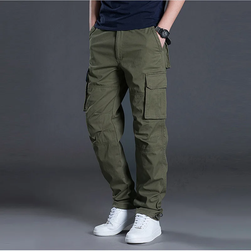 2025 Cotton Multi Flap Pockets Men's Straight Leg Cargo Pants Loose Casual Outdoor Pants Men's Work Pants For Hiking Tactical - Image 3