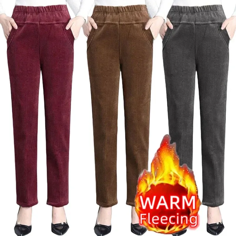 Thin & Plush Thick Casual Pants Fleece Pencil Pants Women's Corduroy Warm High Waist Pants Autumn Winter Leggings Pants Trousers - Image 8