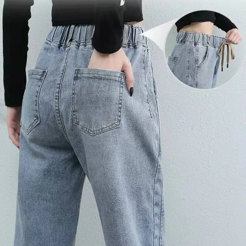 Cargo Jeans Women 2024 Spring and Autumn Korean Version of High Waist Pants Loose Slimming Straight Leg Bundle Haren Pants Tide - Image 6