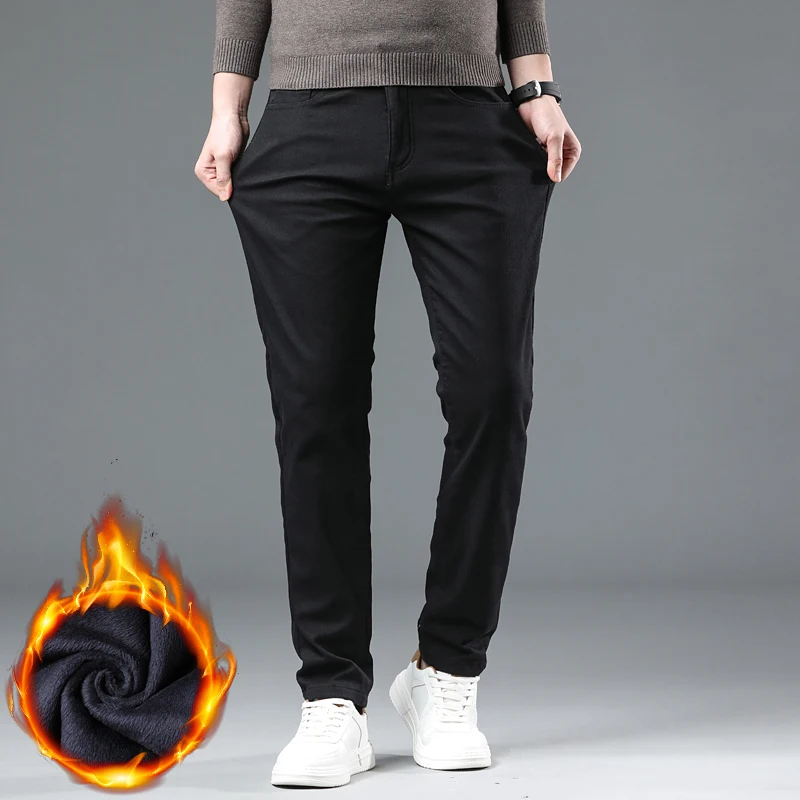 Winter New 2025 Fleece Pants Men's Thick Slim Elastic Business Casual Velvet Pants Warm Fashion Solid Color Plush Trousers Male - Image 7