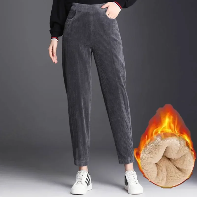 Women Corduroy Warm Pants Thick Plush Casual Pants Autumn Winter Leggings High Waist Harem Pants Trousers - Image 6