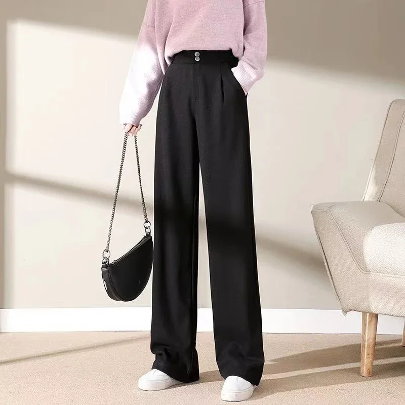 Autumn Winter Girls Comfortable Woolen Pants Female Narrow Straight Leg Trousers Lady Classic Fashion Thicken High Waisted Pants - Image 3